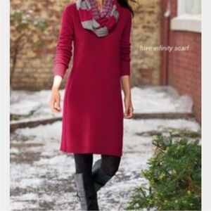 J. Jill Mockneck Turtleneck Dress Red Ribbed Stretch Long Sleeve Holiday Tunic